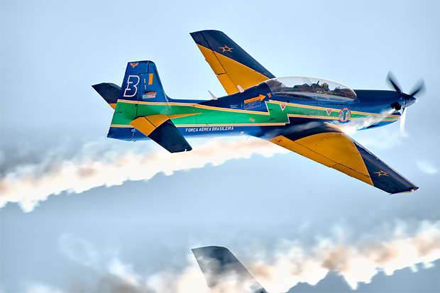 A Brazil Air Force "Smoke Squadron" Embraer Tucano.