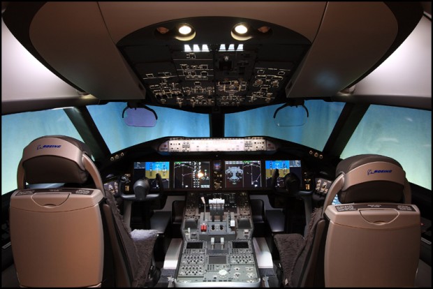 Boeing 787 cockpit mockup. Photo by Jeremy Lindgren
