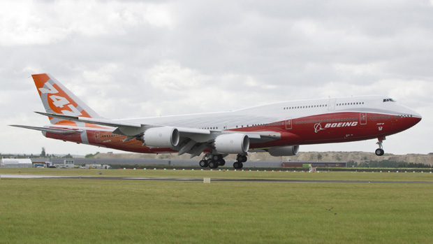 Boeing 747-8I arrives at Le Bourget Airport near Paris for Paris Air Show 2011