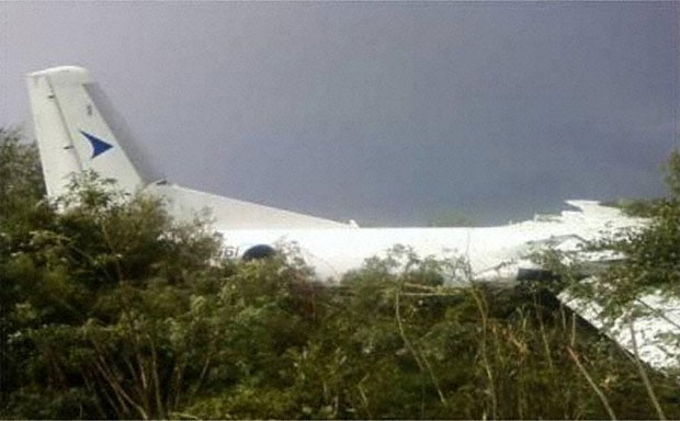 IrAero Antonov An-24 RA-46561 sits in bushes after crashing in Blagoveshchensk, Russia