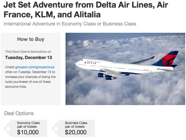 Screenshot of Groupon's Delta Round-the-World deal
