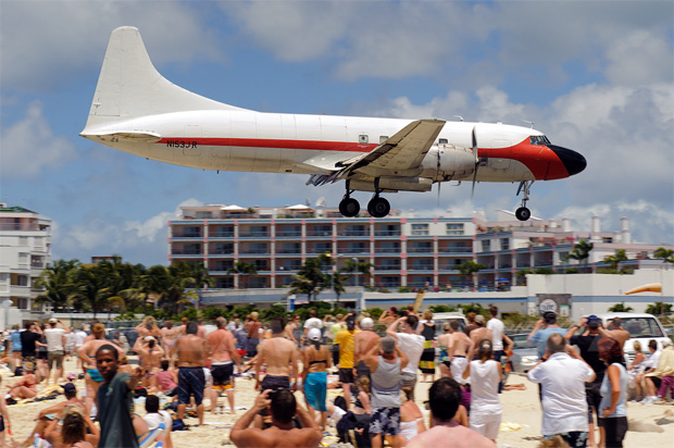 This old Convair 440 Metropolitan is nearly 60 years old and still buzzing the crowd at SXM